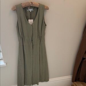 Zara Linen olive Green Sleeveless Dress